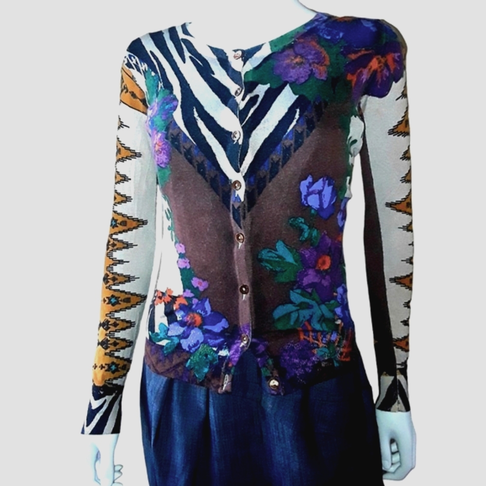ETRO Printed Silk & Cashmere Knit Cardigan